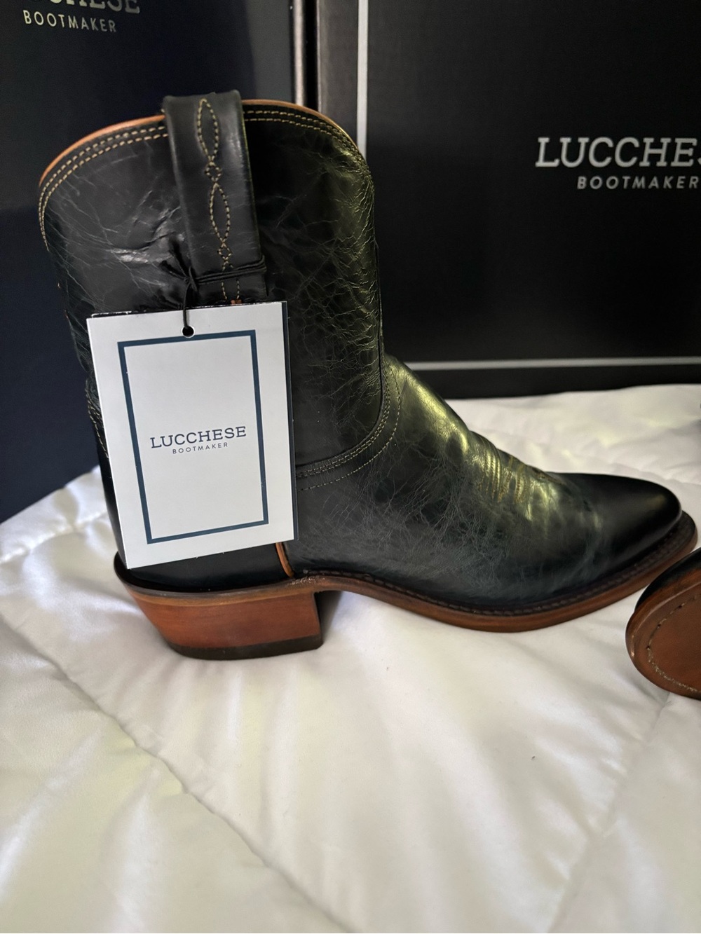 Lucchese Woen’s Black Leather Western Ankle Boots - Picture 2 of 7